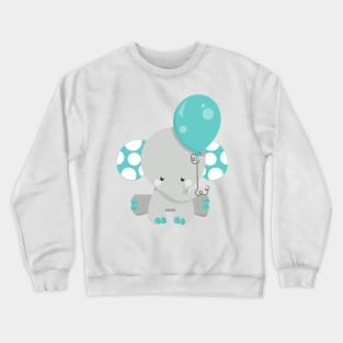 Elephant With Balloon, Cute Elephant - Blue Gray Crewneck Sweatshirt